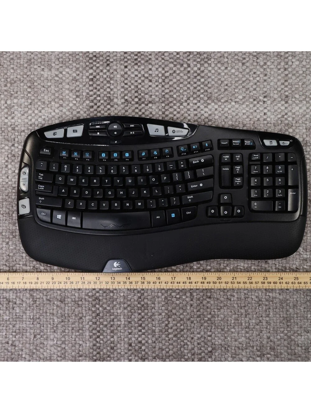 Logitech K350 Wireless Wave Keyboard | Ergonomic Media | NO USB DONGLE | WORKING
